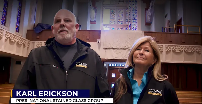 Karl Erickson, President of National Stained Glass Group, on-site at a project